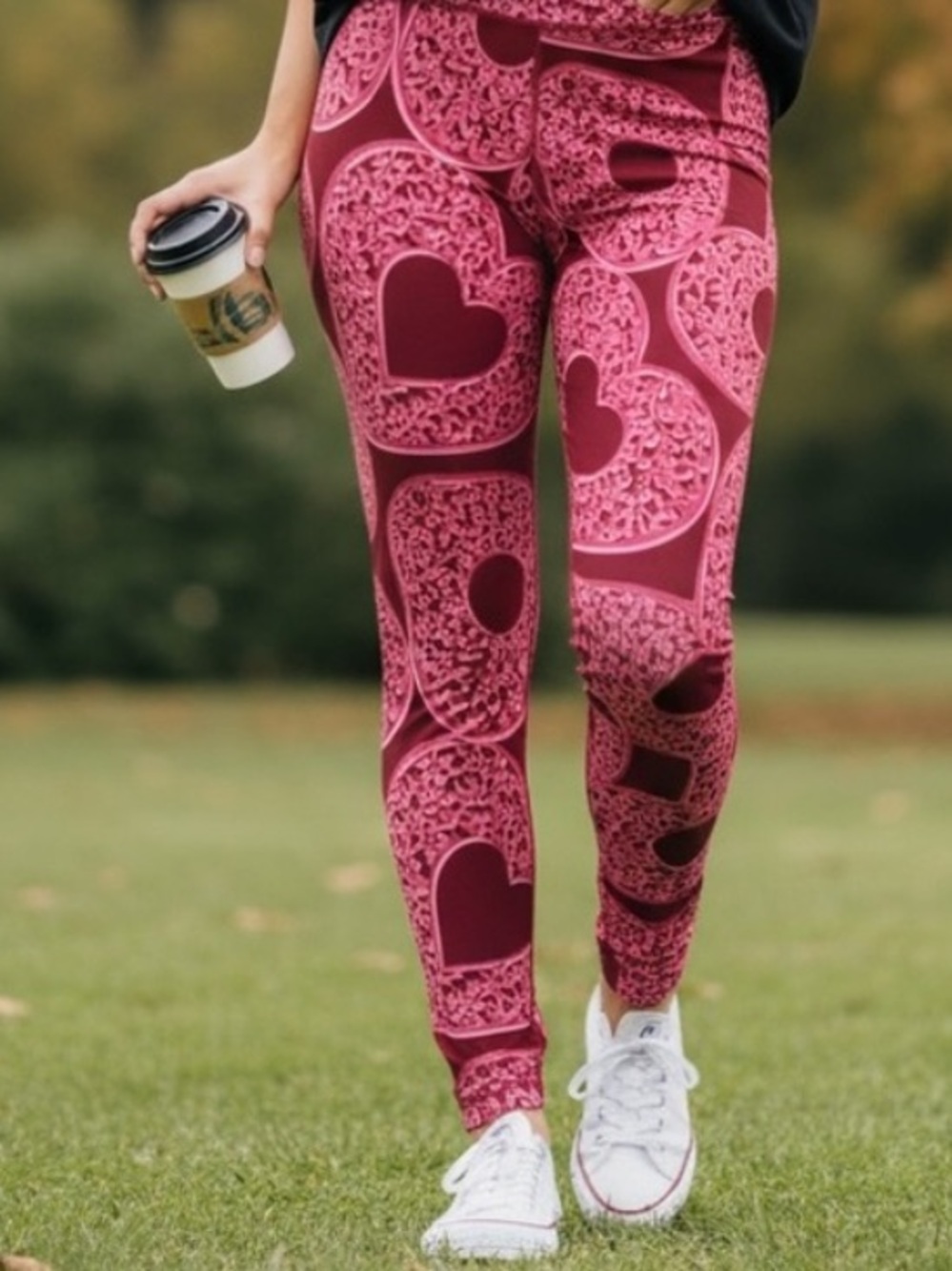 NEW•Pink Heart Patterned Tall & Curvy Leggings (12-18)